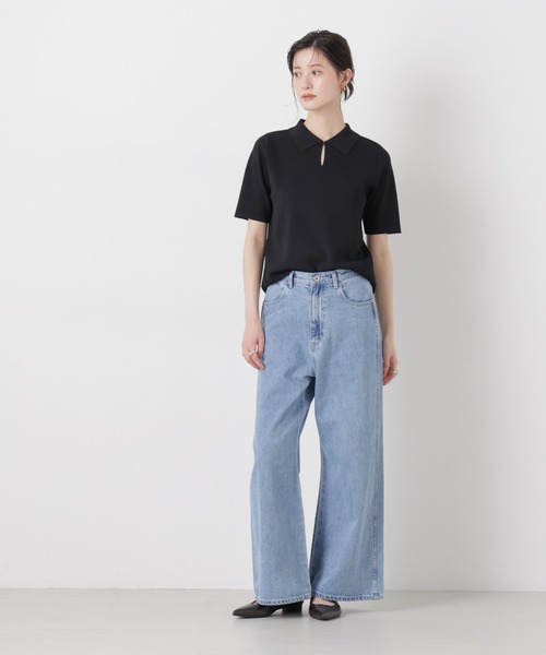 NANO universe（ナノユニバース）の「洗濯機洗い可UVカット接触冷感衿付き半袖ポロニット（ニット/セーター・レディース・ブラック/ホワイト/レッド・FREE）」の21枚目の写真