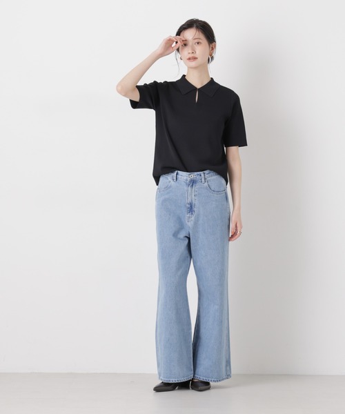 NANO universe（ナノユニバース）の「洗濯機洗い可UVカット接触冷感衿付き半袖ポロニット（ニット/セーター・レディース・ブラック/ホワイト/レッド・FREE）」の22枚目の写真