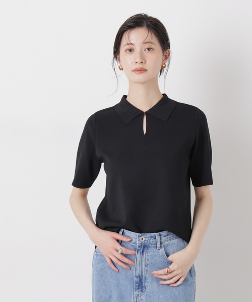 NANO universe（ナノユニバース）の「洗濯機洗い可UVカット接触冷感衿付き半袖ポロニット（ニット/セーター・レディース・ブラック/ホワイト/レッド・FREE）」の18枚目の写真