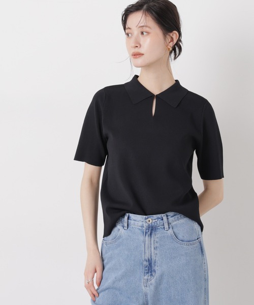 NANO universe（ナノユニバース）の「洗濯機洗い可UVカット接触冷感衿付き半袖ポロニット（ニット/セーター・レディース・ブラック/ホワイト/レッド・FREE）」の19枚目の写真