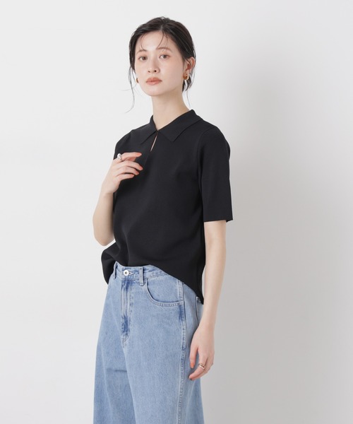 NANO universe（ナノユニバース）の「洗濯機洗い可UVカット接触冷感衿付き半袖ポロニット（ニット/セーター・レディース・ブラック/ホワイト/レッド・FREE）」の20枚目の写真