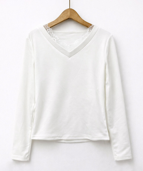 VIVID LADY(ビビッドレディー)の「レースVネック ロンT(Tシャツ/カットソー・レディース・ホワイト/ブラック・FREE)」の16枚目の写真