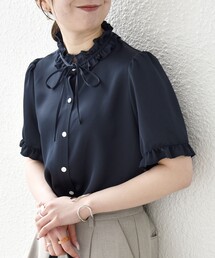 SHIPS any:〈洗濯機可能〉サテン レースカラー ブラウス（シャツ