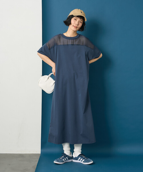 FREAK'S STORE（フリークスストア）の「藤本美貴 × FREAK'S STORE/フリークスストア シアードッキング 切替 Tシャツワンピース（シャツワンピース・レディース・ネイビー/ブラウン/ブラック・ﾌﾘ-）」の3枚目の写真