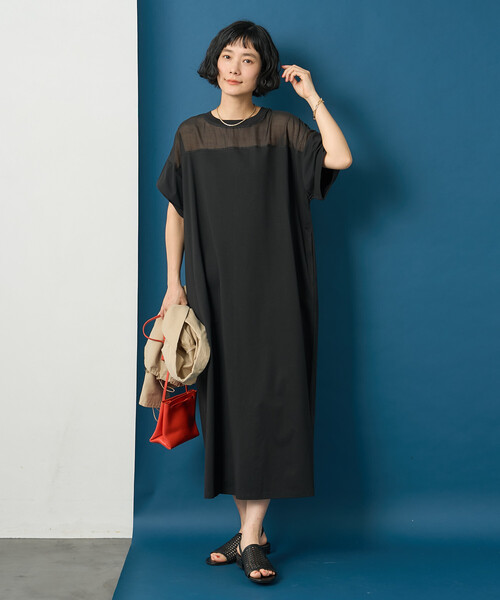FREAK'S STORE（フリークスストア）の「藤本美貴 × FREAK'S STORE/フリークスストア シアードッキング 切替 Tシャツワンピース（シャツワンピース・レディース・ネイビー/ブラウン/ブラック・ﾌﾘ-）」の4枚目の写真