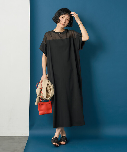 FREAK'S STORE（フリークスストア）の「藤本美貴 × FREAK'S STORE/フリークスストア シアードッキング 切替 Tシャツワンピース（シャツワンピース・レディース・ネイビー/ブラウン/ブラック・ﾌﾘ-）」の5枚目の写真