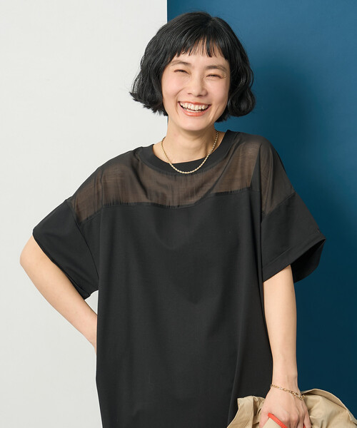FREAK'S STORE（フリークスストア）の「藤本美貴 × FREAK'S STORE/フリークスストア シアードッキング 切替 Tシャツワンピース（シャツワンピース・レディース・ネイビー/ブラウン/ブラック・ﾌﾘ-）」の9枚目の写真