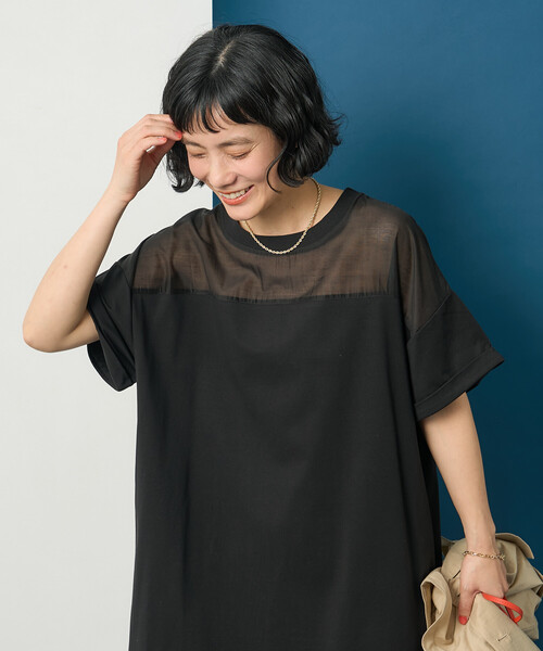 FREAK'S STORE（フリークスストア）の「藤本美貴 × FREAK'S STORE/フリークスストア シアードッキング 切替 Tシャツワンピース（シャツワンピース・レディース・ネイビー/ブラウン/ブラック・ﾌﾘ-）」の10枚目の写真