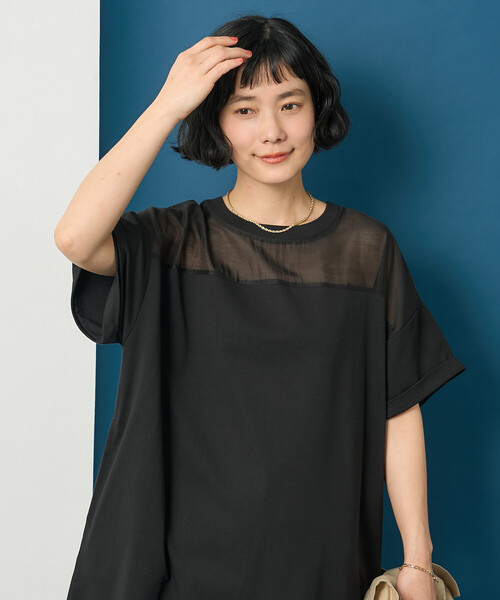 FREAK'S STORE（フリークスストア）の「藤本美貴 × FREAK'S STORE/フリークスストア シアードッキング 切替 Tシャツワンピース（シャツワンピース・レディース・ネイビー/ブラウン/ブラック・ﾌﾘ-）」の13枚目の写真