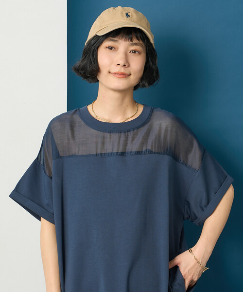 FREAK'S STORE（フリークスストア）の「藤本美貴 × FREAK'S STORE/フリークスストア シアードッキング 切替 Tシャツワンピース（シャツワンピース・レディース・ネイビー/ブラウン/ブラック・ﾌﾘ-）」の4枚目の写真