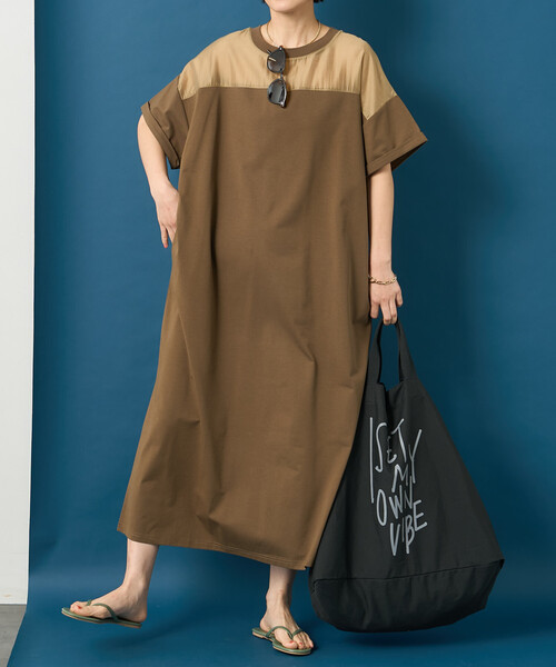 FREAK'S STORE（フリークスストア）の「藤本美貴 × FREAK'S STORE/フリークスストア シアードッキング 切替 Tシャツワンピース（シャツワンピース・レディース・ネイビー/ブラウン/ブラック・ﾌﾘ-）」の6枚目の写真