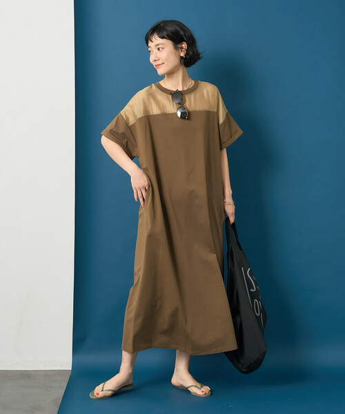 FREAK'S STORE（フリークスストア）の「藤本美貴 × FREAK'S STORE/フリークスストア シアードッキング 切替 Tシャツワンピース（シャツワンピース・レディース・ネイビー/ブラウン/ブラック・ﾌﾘ-）」の7枚目の写真
