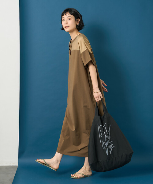 FREAK'S STORE（フリークスストア）の「藤本美貴 × FREAK'S STORE/フリークスストア シアードッキング 切替 Tシャツワンピース（シャツワンピース・レディース・ネイビー/ブラウン/ブラック・ﾌﾘ-）」の8枚目の写真