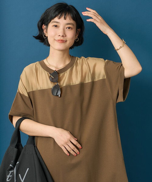 FREAK'S STORE（フリークスストア）の「藤本美貴 × FREAK'S STORE/フリークスストア シアードッキング 切替 Tシャツワンピース（シャツワンピース・レディース・ネイビー/ブラウン/ブラック・ﾌﾘ-）」の11枚目の写真