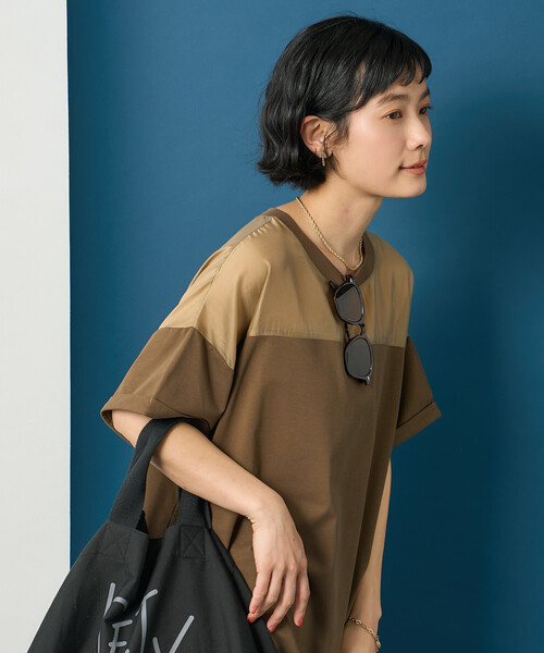 FREAK'S STORE（フリークスストア）の「藤本美貴 × FREAK'S STORE/フリークスストア シアードッキング 切替 Tシャツワンピース（シャツワンピース・レディース・ネイビー/ブラウン/ブラック・ﾌﾘ-）」の12枚目の写真