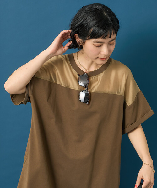 FREAK'S STORE（フリークスストア）の「藤本美貴 × FREAK'S STORE/フリークスストア シアードッキング 切替 Tシャツワンピース（シャツワンピース・レディース・ネイビー/ブラウン/ブラック・ﾌﾘ-）」の13枚目の写真