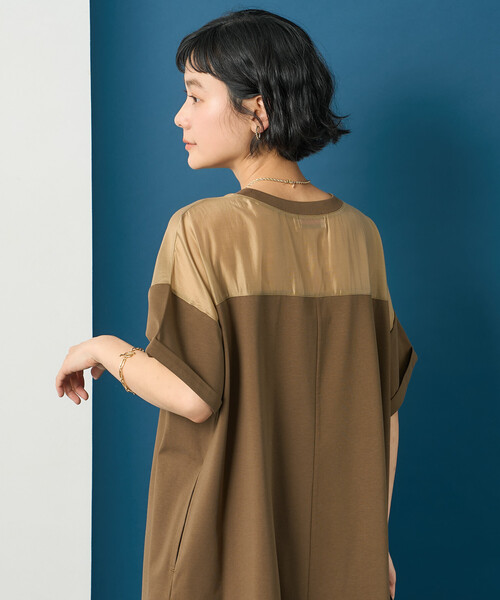 FREAK'S STORE（フリークスストア）の「藤本美貴 × FREAK'S STORE/フリークスストア シアードッキング 切替 Tシャツワンピース（シャツワンピース・レディース・ネイビー/ブラウン/ブラック・ﾌﾘ-）」の14枚目の写真