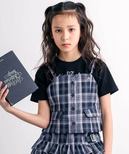 セール】チェックビスチェ＋スパンテレコ半袖Tシャツセット(110~150cm 
