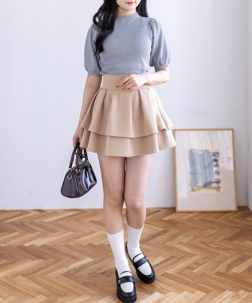 clear（クリア）の「ラインストーンパフスリーブ半袖リブニットトップス[骨格ウェーブ 大人 フェミニン 上品]（ニット/セーター・レディース・グレー/ラベンダー/ブラック/オフホワイト・F）」の21枚目の写真