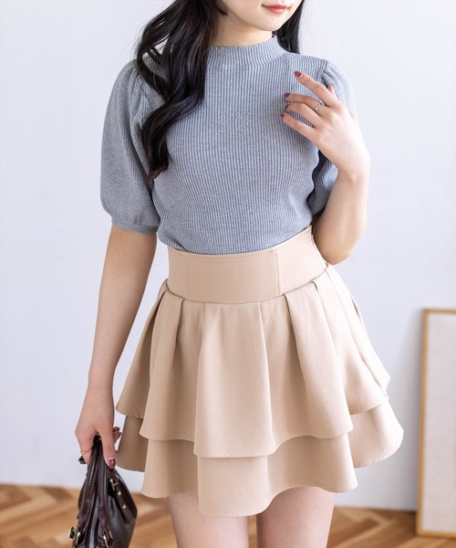 clear（クリア）の「ラインストーンパフスリーブ半袖リブニットトップス[骨格ウェーブ 大人 フェミニン 上品]（ニット/セーター・レディース・グレー/ラベンダー/ブラック/オフホワイト・F）」の19枚目の写真