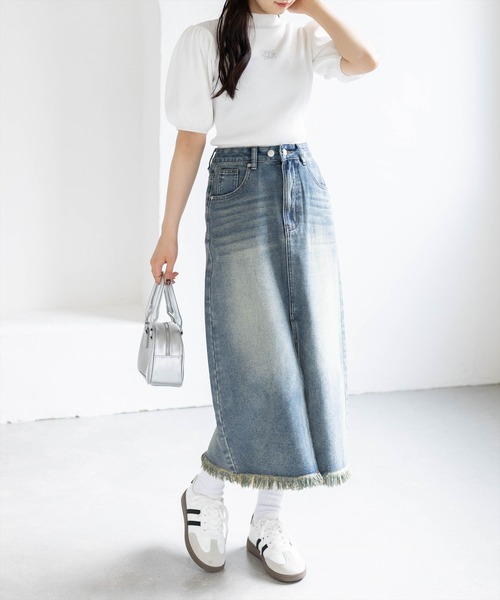 clear（クリア）の「ラインストーンパフスリーブ半袖リブニットトップス[骨格ウェーブ 大人 フェミニン 上品]（ニット/セーター・レディース・グレー/ラベンダー/ブラック/オフホワイト・F）」の12枚目の写真