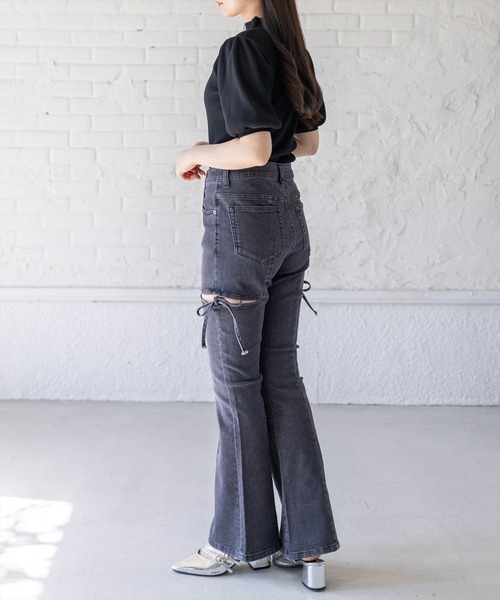 clear（クリア）の「ラインストーンパフスリーブ半袖リブニットトップス[骨格ウェーブ 大人 フェミニン 上品]（ニット/セーター・レディース・グレー/ラベンダー/ブラック/オフホワイト・F）」の11枚目の写真