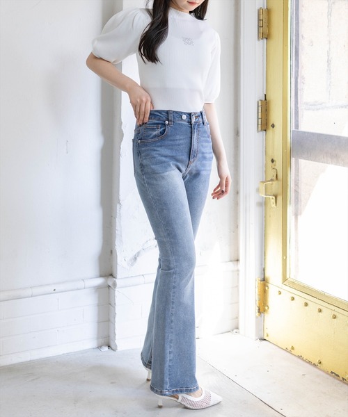 clear（クリア）の「ラインストーンパフスリーブ半袖リブニットトップス[骨格ウェーブ 大人 フェミニン 上品]（ニット/セーター・レディース・グレー/ラベンダー/ブラック/オフホワイト・F）」の17枚目の写真