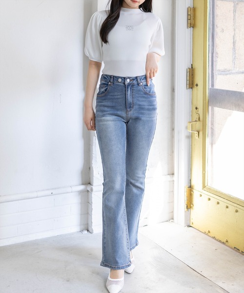 clear（クリア）の「ラインストーンパフスリーブ半袖リブニットトップス[骨格ウェーブ 大人 フェミニン 上品]（ニット/セーター・レディース・グレー/ラベンダー/ブラック/オフホワイト・F）」の18枚目の写真