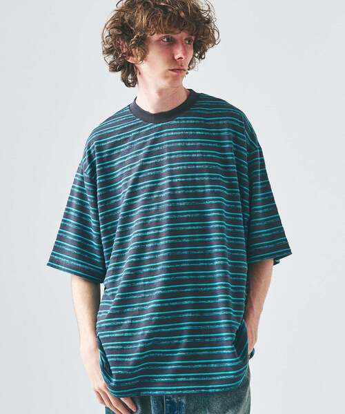 417 EDIFICE（フォーワンセブンエディフィス）の「メランジ ボーダーTシャツ（Tシャツ/カットソー・メンズ・ブルー系その他/ブラック/チャコールグレー・MEDIUM/LARGE）」の3枚目の写真