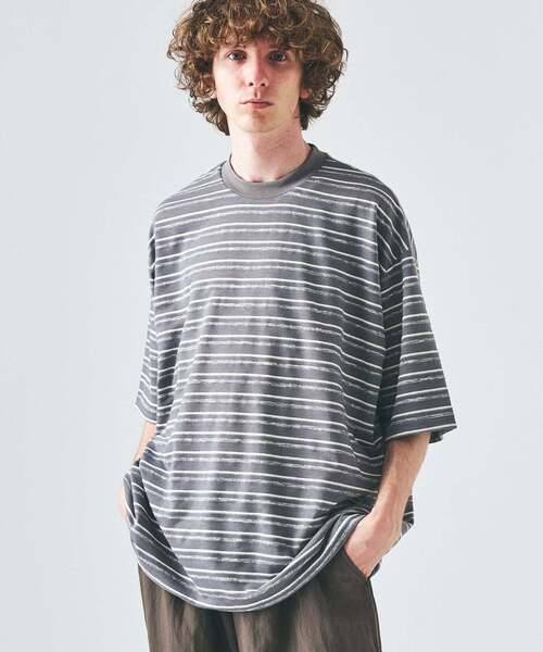 417 EDIFICE（フォーワンセブンエディフィス）の「メランジ ボーダーTシャツ（Tシャツ/カットソー・メンズ・ブルー系その他/ブラック/チャコールグレー・MEDIUM/LARGE）」の2枚目の写真