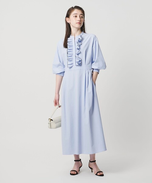 UNITED ARROWS(ユナイテッドアローズ)の「メロー フリル ワンピース ‐防しわ 吸水速乾 UVカット 遮熱性 接触冷感 ウォッシャブル‐(ワンピース・レディース・ネイビー/ライトブルー・38/36)」の21枚目の写真