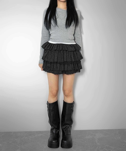 FOLLOWIN(フォロウィン)の「ドットフリルレイヤーミニスカート(スカート・レディース・ブラック/ホワイト・FREE)」の19枚目の写真