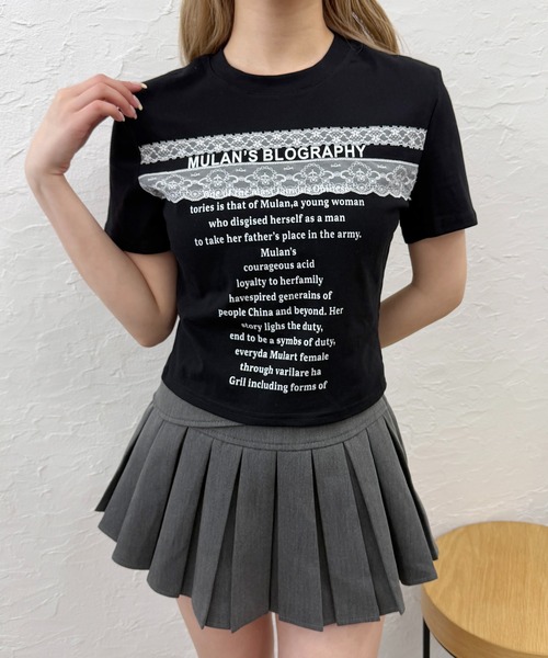 PHILLY（フィリー）の「レースデザイン チビT（Tシャツ/カットソー・レディース・ブラック/ホワイト・FREE）」の2枚目の写真