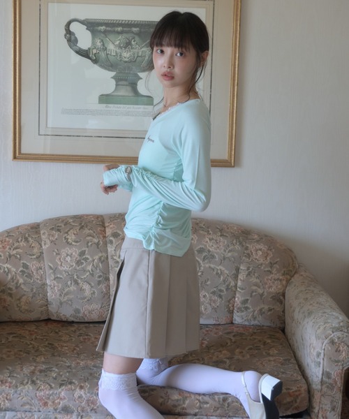 Smyeon（スミョン）の「Asymmetrical button pleated skirt/アシンメトリーボタンプリーツスカート（スカート・レディース・ブラック/ベージュ/カーキ・FREE）」の20枚目の写真