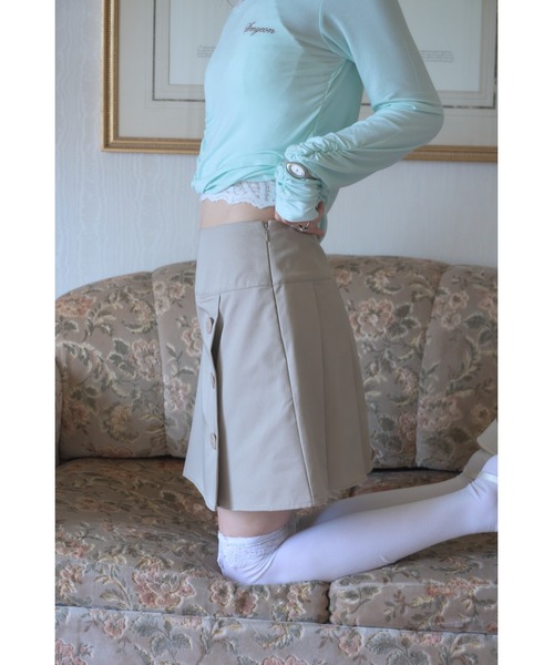 Smyeon（スミョン）の「Asymmetrical button pleated skirt/アシンメトリーボタンプリーツスカート（スカート・レディース・ブラック/ベージュ/カーキ・FREE）」の19枚目の写真