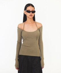 DIAGONAL（ダイアゴナル）の「OFF SHOULDER STRAP KNIT (khaki)（ニット/セーター）」