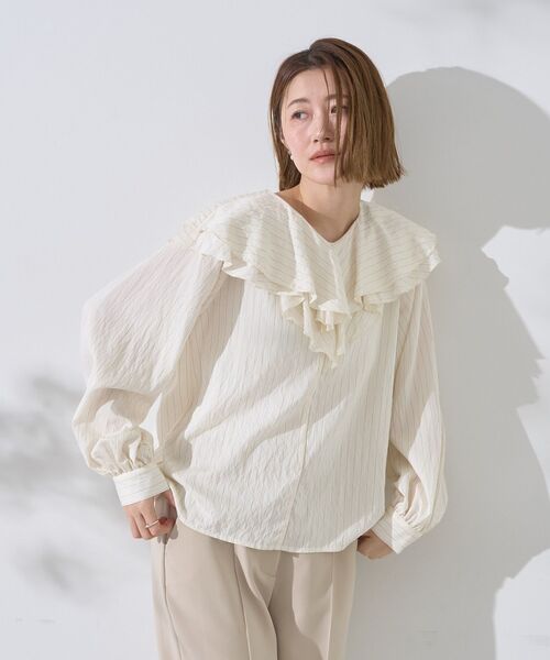 YECCA VECCA(イェッカヴェッカ)の「ストライプ柄ラッフルブラウス(シャツ/ブラウス・レディース・ストライプ・M)」の5枚目の写真