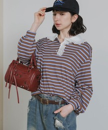 Chick | Lace Collar Border Polo Top / レースポロ衿ボーダートップス 2026年春夏(ポロシャツ)