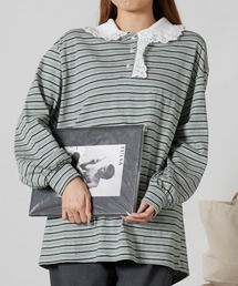 Chick | Lace Collar Border Polo Top / レースポロ衿ボーダートップス 2026年春夏(ポロシャツ)