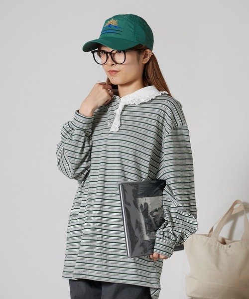 Chick(チック)の「Lace Collar Border Polo Top / レースポロ衿ボーダートップス 2026年春夏(ポロシャツ・レディース・ブラウン/グレー・FREE)」の16枚目の写真