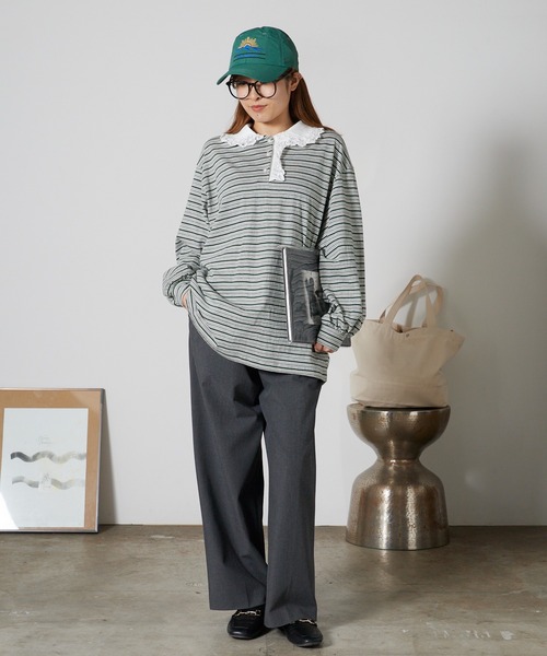 Chick(チック)の「Lace Collar Border Polo Top / レースポロ衿ボーダートップス 2026年春夏(ポロシャツ・レディース・ブラウン/グレー・FREE)」の18枚目の写真