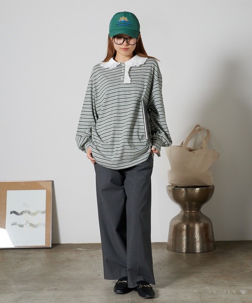 Chick(チック)の「Lace Collar Border Polo Top / レースポロ衿ボーダートップス 2026年春夏(ポロシャツ・レディース・ブラウン/グレー・FREE)」の19枚目の写真