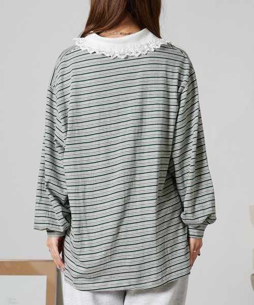 Chick(チック)の「Lace Collar Border Polo Top / レースポロ衿ボーダートップス 2026年春夏(ポロシャツ・レディース・ブラウン/グレー・FREE)」の14枚目の写真