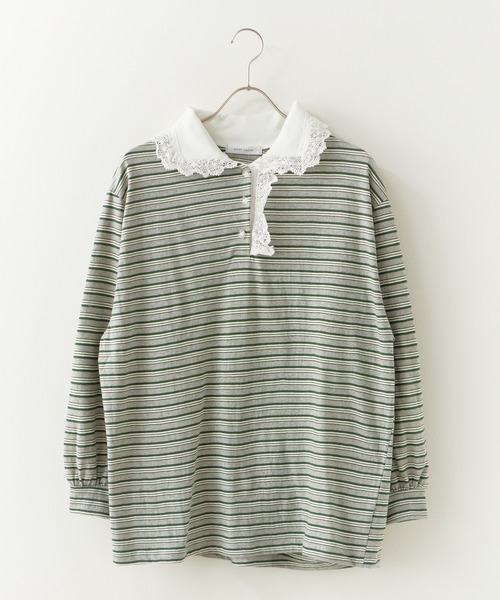 Chick(チック)の「Lace Collar Border Polo Top / レースポロ衿ボーダートップス 2026年春夏(ポロシャツ・レディース・ブラウン/グレー・FREE)」の15枚目の写真