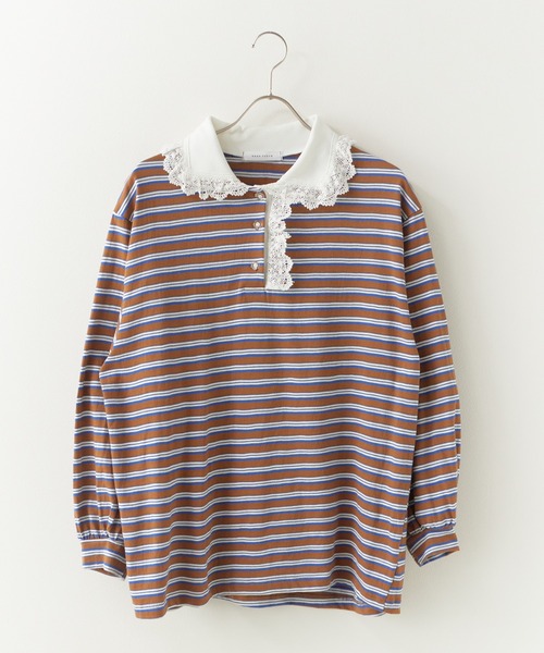 Chick(チック)の「Lace Collar Border Polo Top / レースポロ衿ボーダートップス 2026年春夏(ポロシャツ・レディース・ブラウン/グレー・FREE)」の21枚目の写真