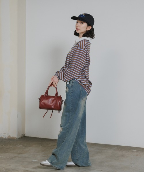 Chick(チック)の「Lace Collar Border Polo Top / レースポロ衿ボーダートップス 2026年春夏(ポロシャツ・レディース・ブラウン/グレー・FREE)」の10枚目の写真