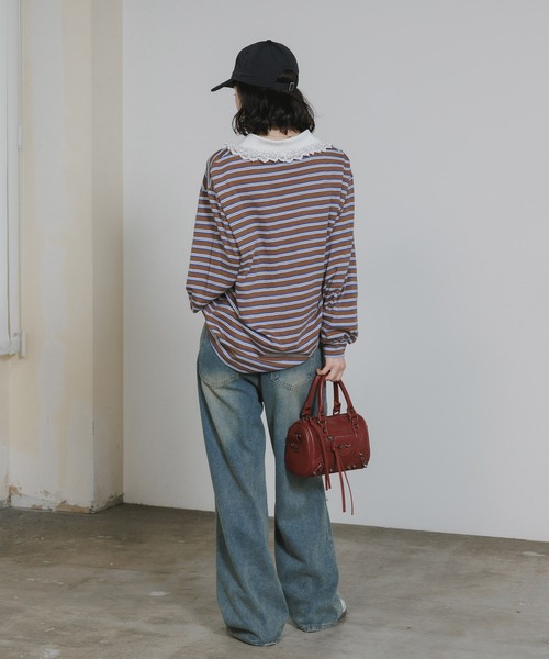 Chick(チック)の「Lace Collar Border Polo Top / レースポロ衿ボーダートップス 2026年春夏(ポロシャツ・レディース・ブラウン/グレー・FREE)」の12枚目の写真