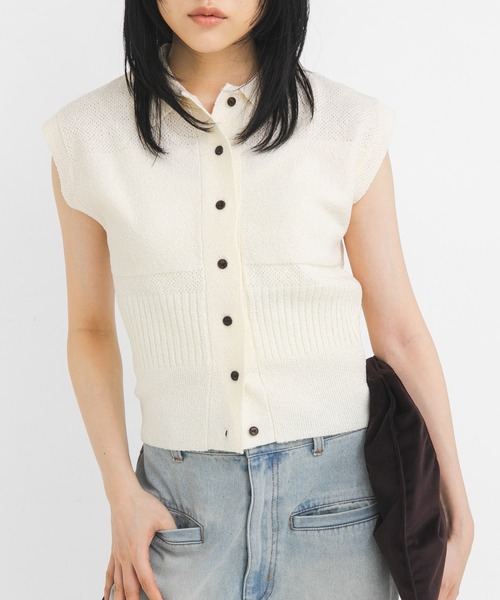 KBF(ケイビーエフ)の「スリーブレスニットシャツ(ニット/セーター・レディース・グリーン系その他/ベージュ系その他/アイボリー/ブラック・ONE)」の5枚目の写真