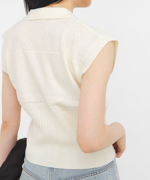 KBF(ケイビーエフ)の「スリーブレスニットシャツ(ニット/セーター・レディース・グリーン系その他/ベージュ系その他/アイボリー/ブラック・ONE)」の8枚目の写真
