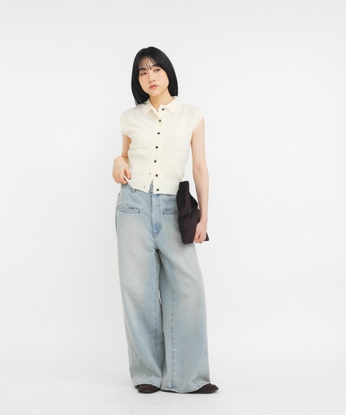 KBF(ケイビーエフ)の「スリーブレスニットシャツ(ニット/セーター・レディース・グリーン系その他/ベージュ系その他/アイボリー/ブラック・ONE)」の9枚目の写真